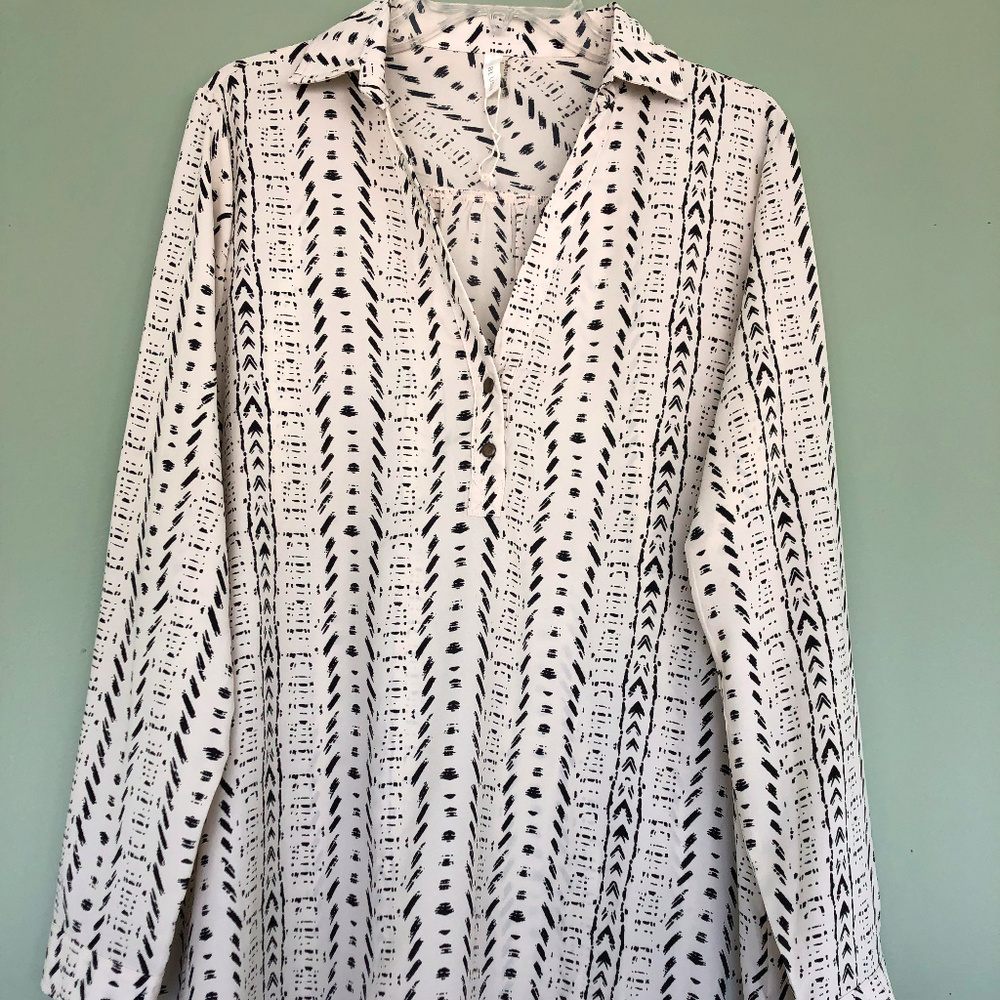 PINKBLUSH tunic blouse cream black print XL